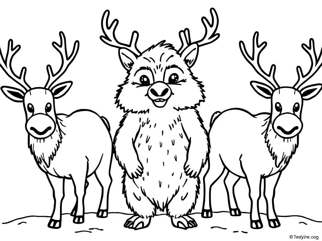 ewok standing between reindeer - Free Printable Coloring Page