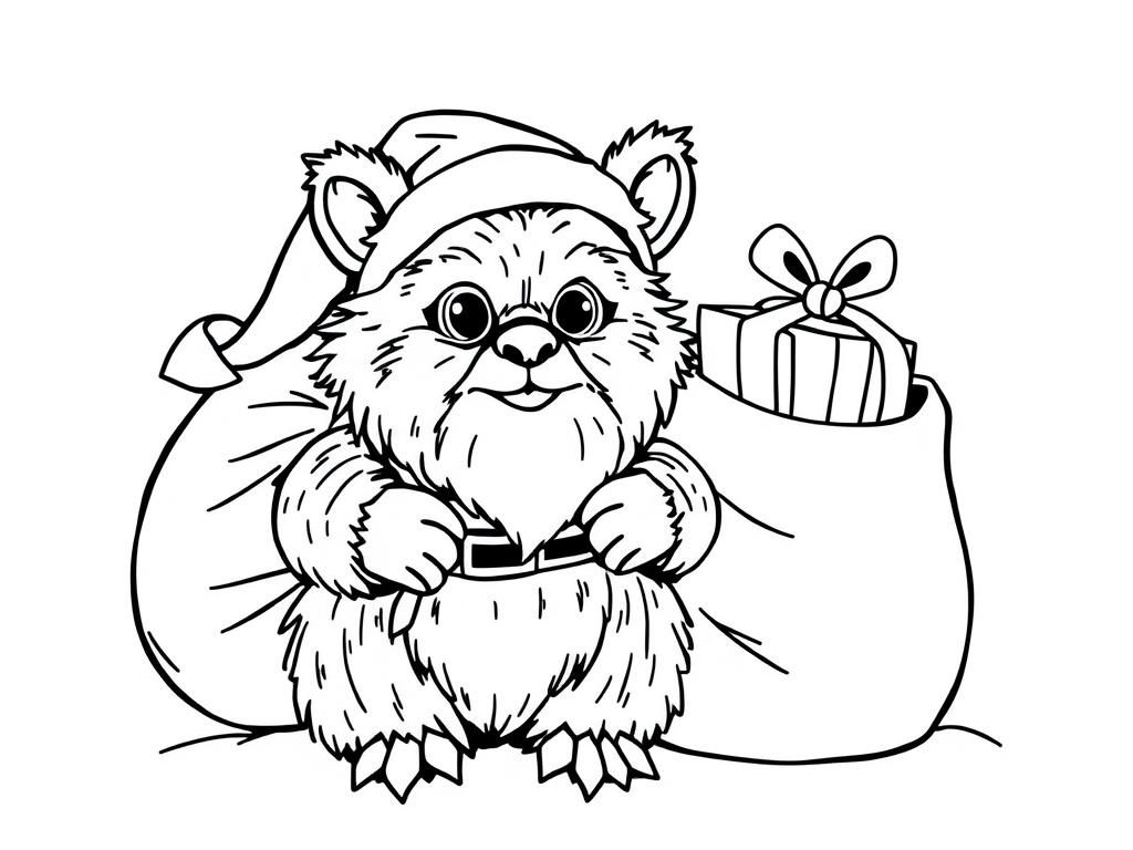 Bear In Santa Hat Coloring Page