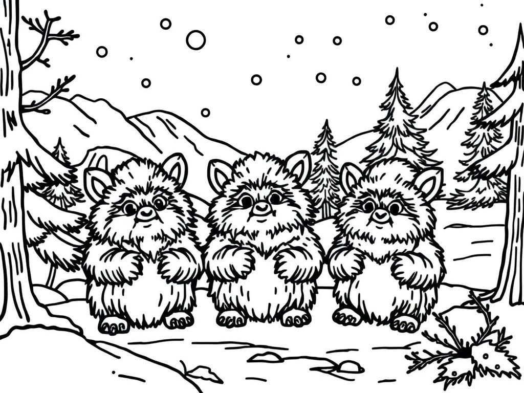 Cuddly Bears in Winter Coloring Page