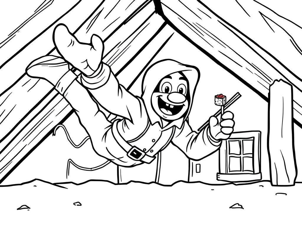 Preview of Exterminator falling through attic roof with sushi roll in hand and chopsticks, smiling