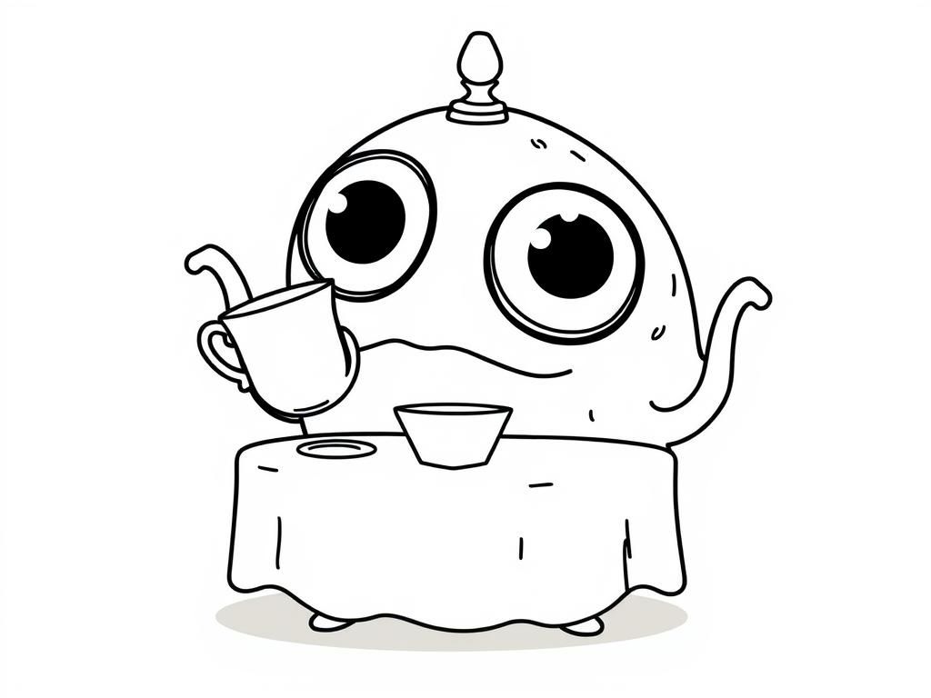 Eyeball having a tea party - Free Printable Coloring Page