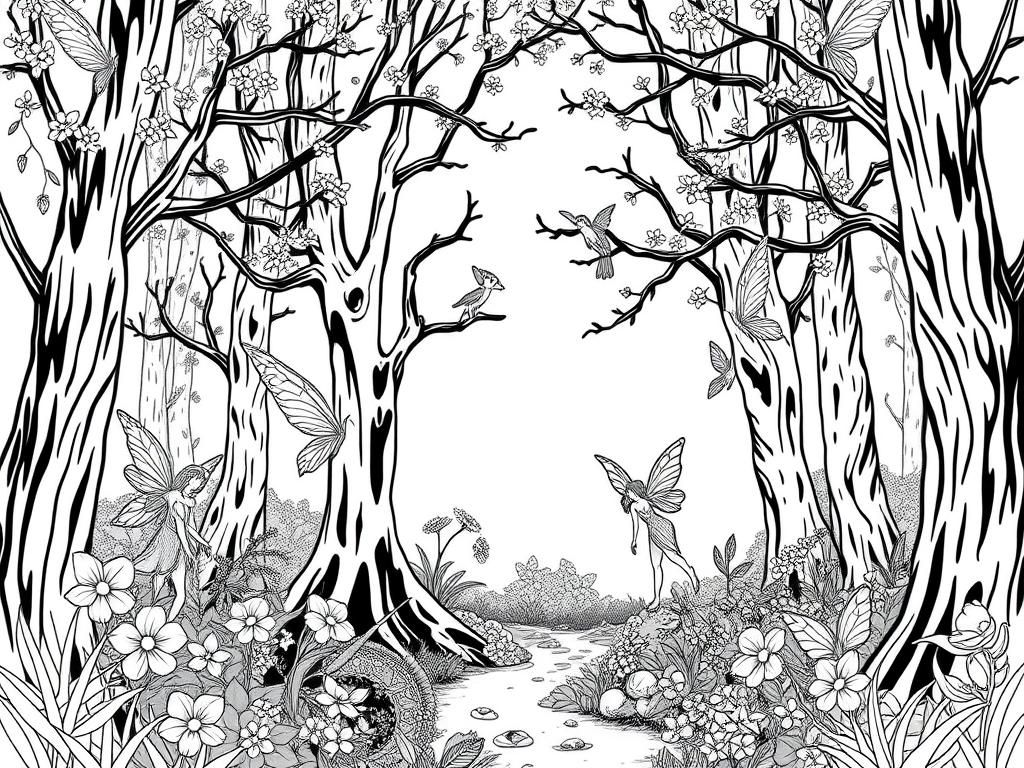 Whimsical Forest Coloring Page