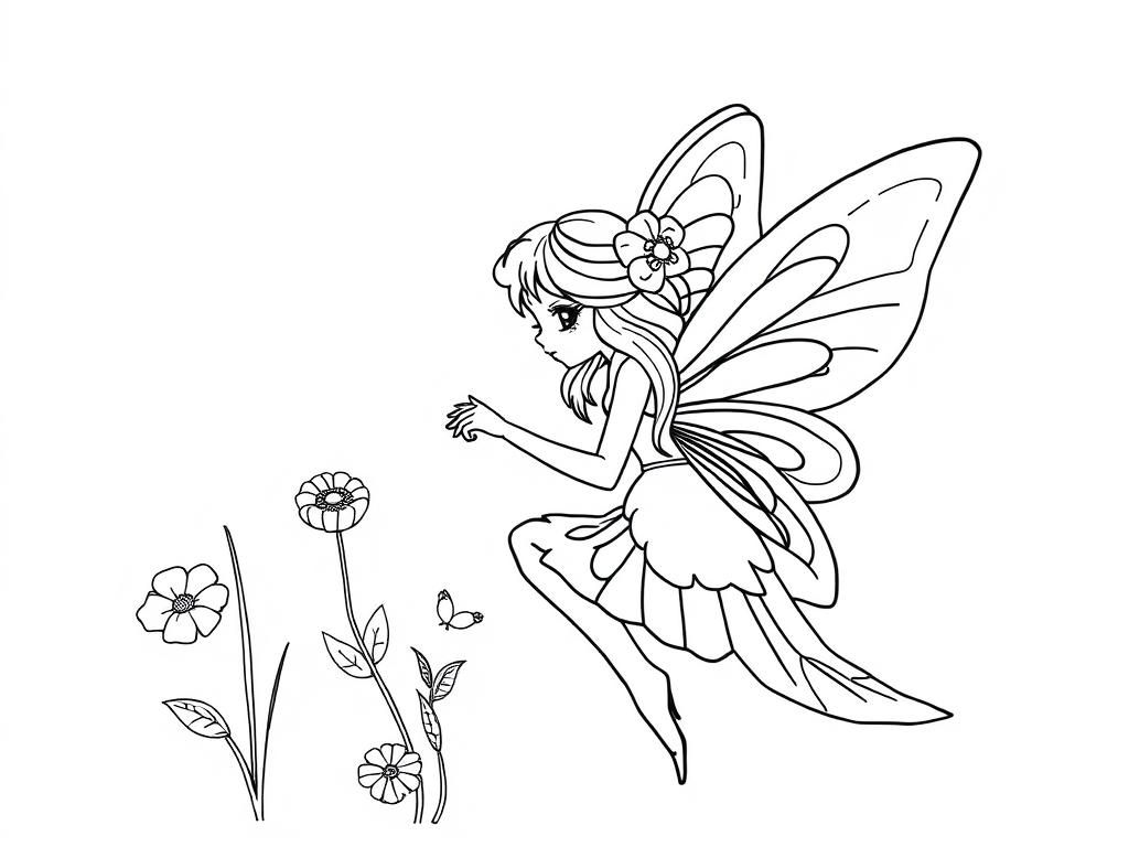 Fairy Coloring Page: Whimsical Fantasy Scene