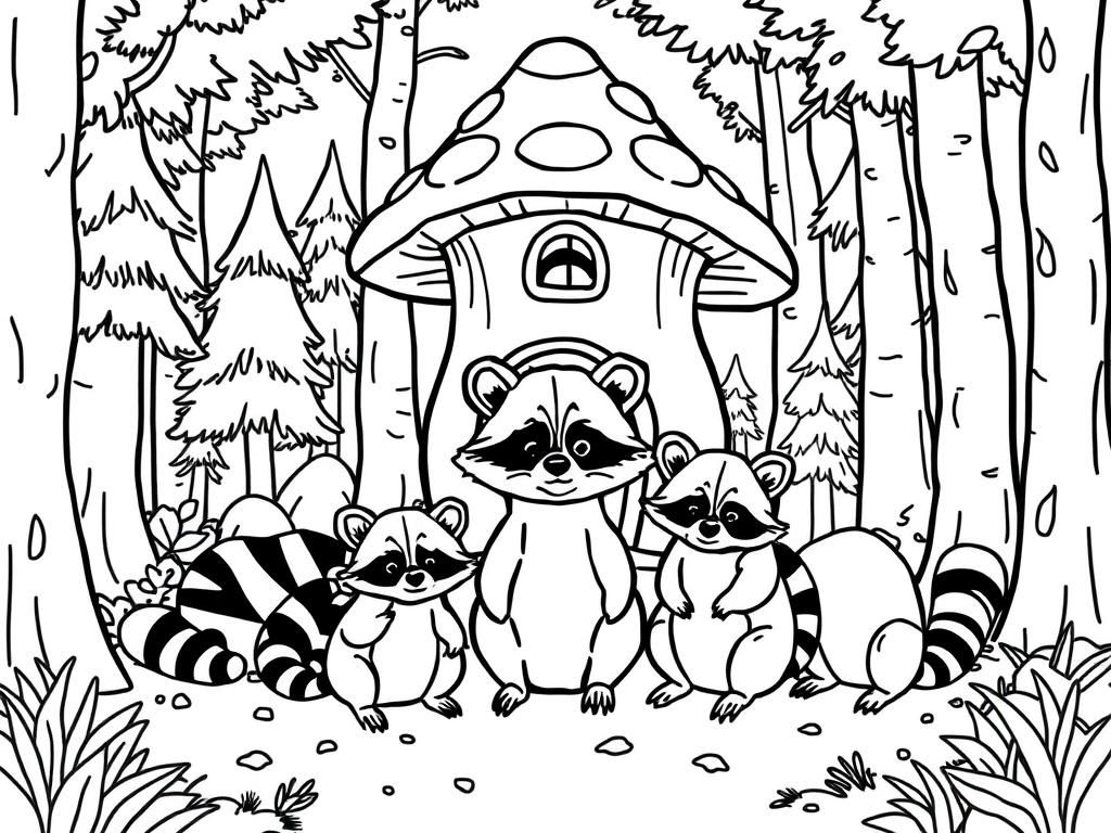 Raccoon Forest Coloring Page