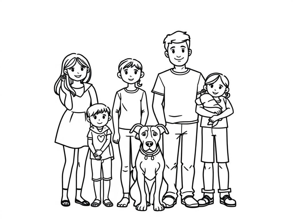 Family with Dog Coloring Page