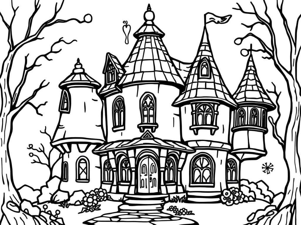 Fantasy Castle Coloring Page for Kids and Adults