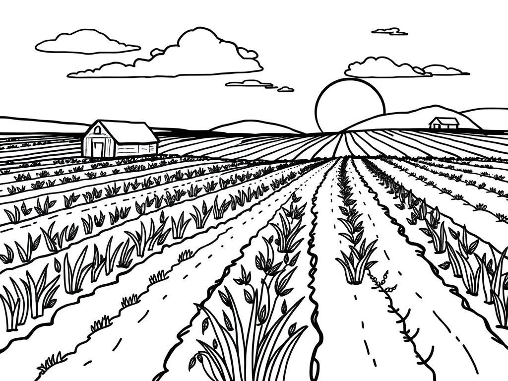 Farm Sunset Coloring Page