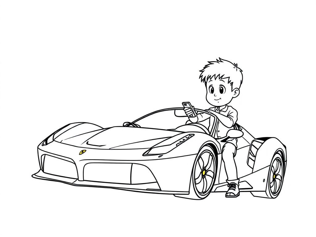 Boy Driving Sports Car Coloring Page