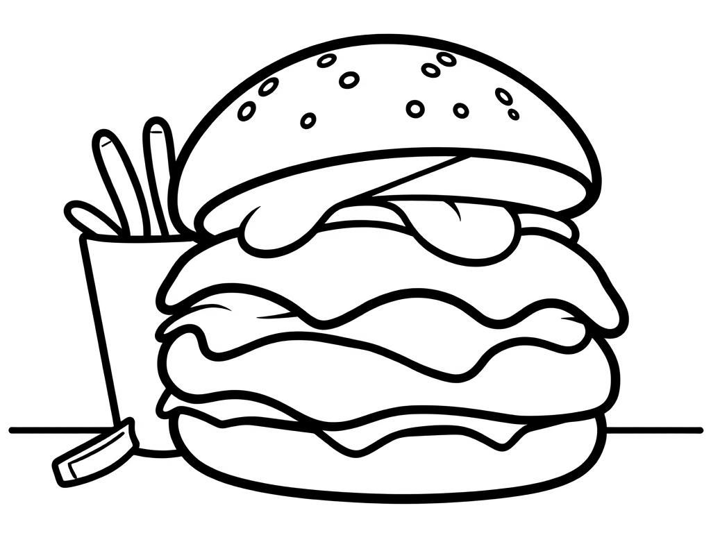 Burger and Fries Coloring Page