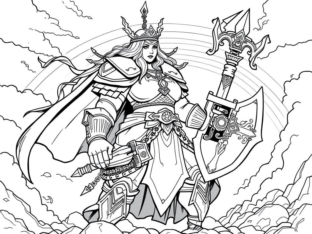 fat body warhammer sister of battle  with a rainbow in the sky - Free Printable Coloring Page