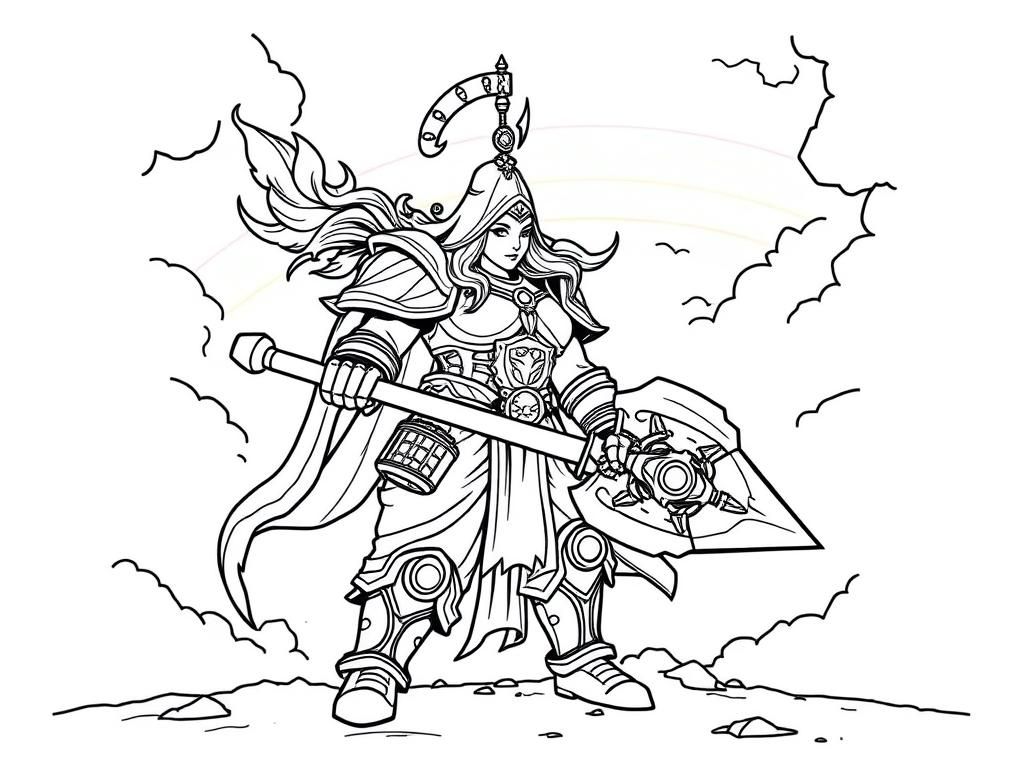 fat body warhammer sister of battle  with a rainbow in the sky - Free Printable Coloring Page