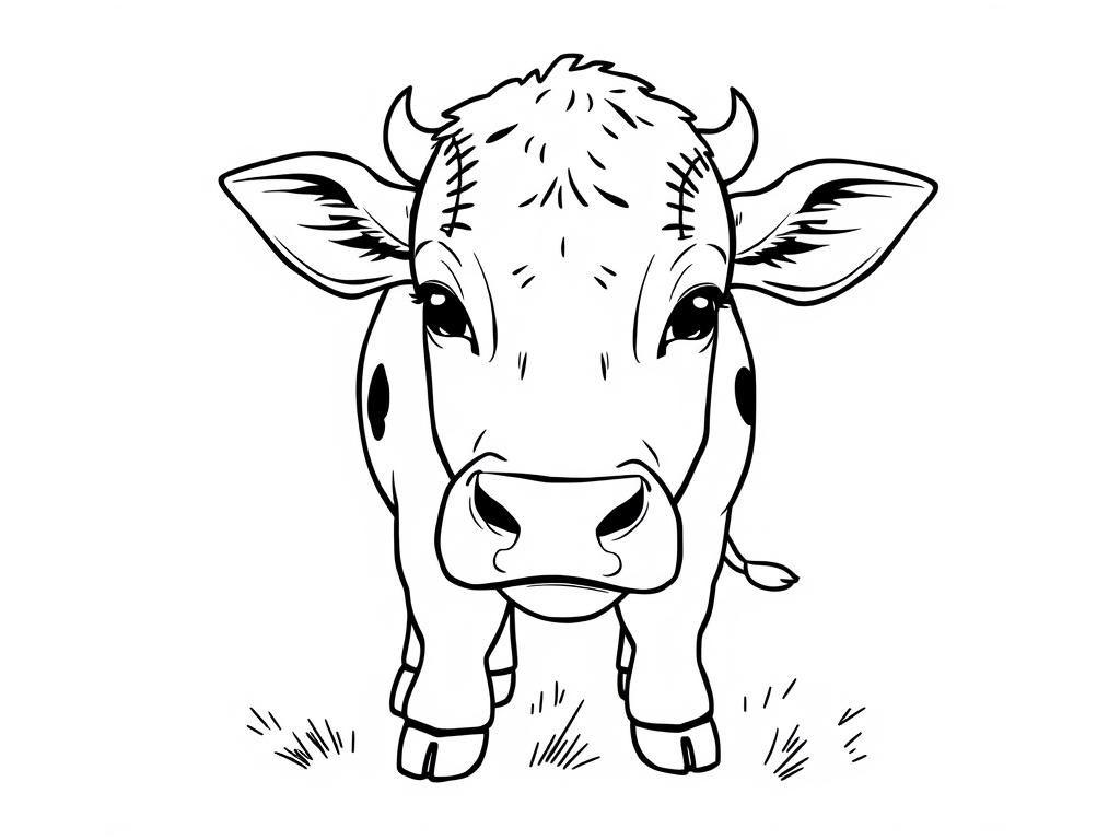 Fat cow with a baseball as a head - Free Printable Coloring Page