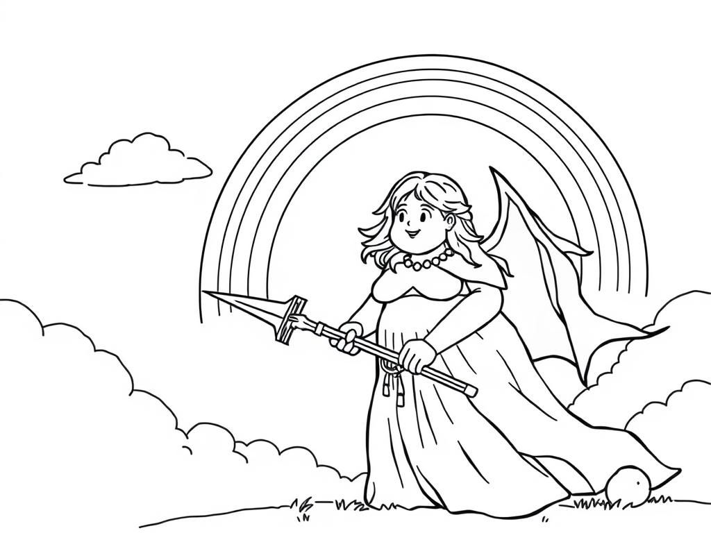 fat sister of battle  with a rainbow in the sky - Free Printable Coloring Page