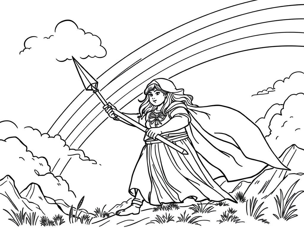 fat sister of battle  with a rainbow in the sky - Free Printable Coloring Page