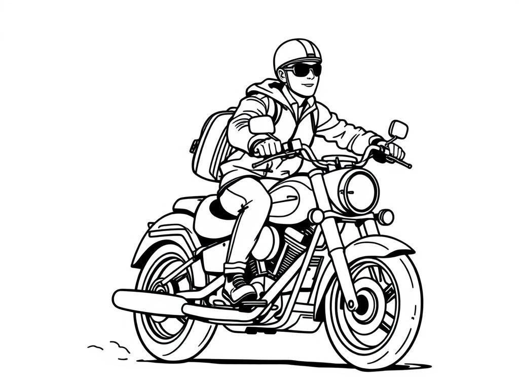 father and son is riding harlet davidson from school.