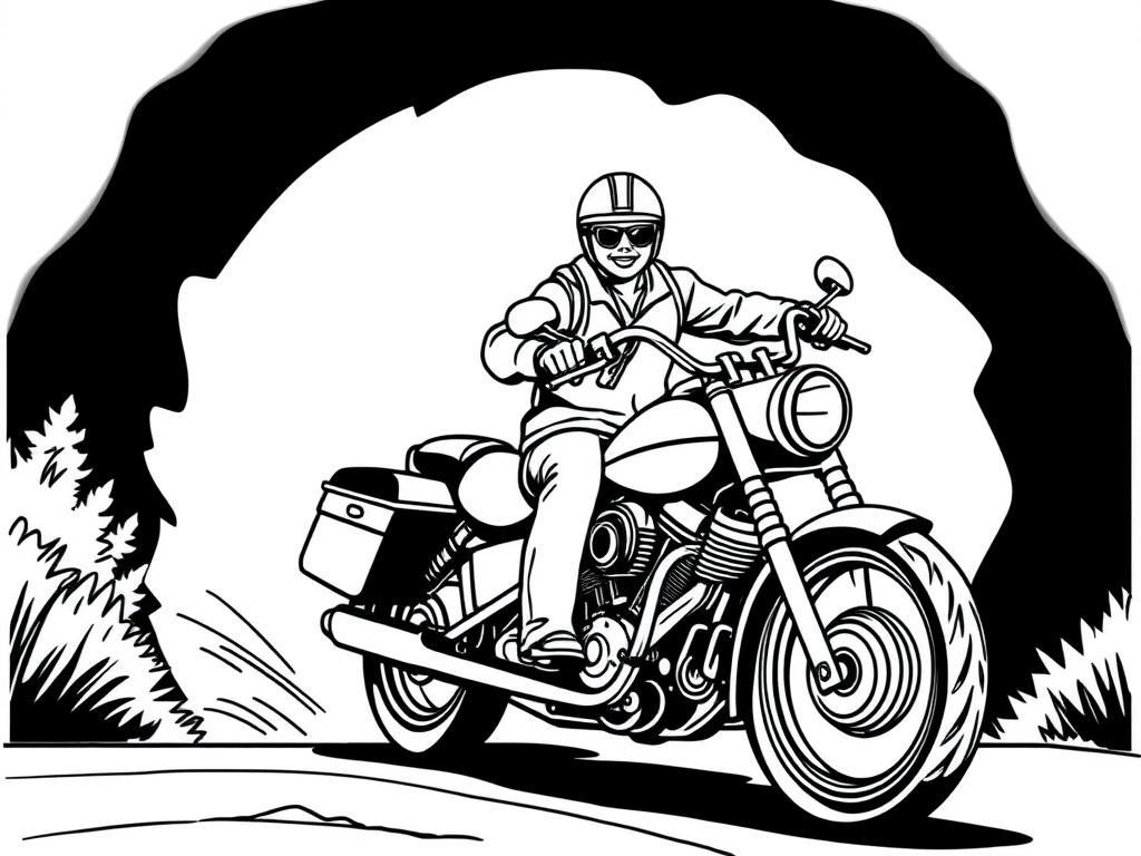 father and son is riding harlet davidson from school.