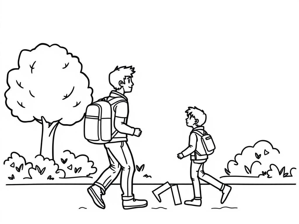 Father and Son Walking Coloring Page