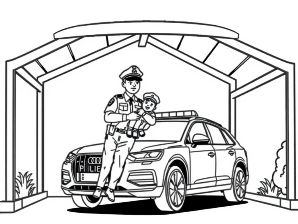 Police Officer and Child Coloring Page