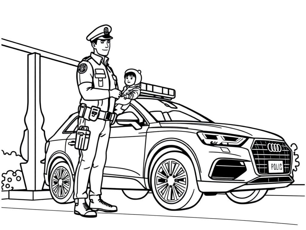 Police Officer and Child Coloring Page