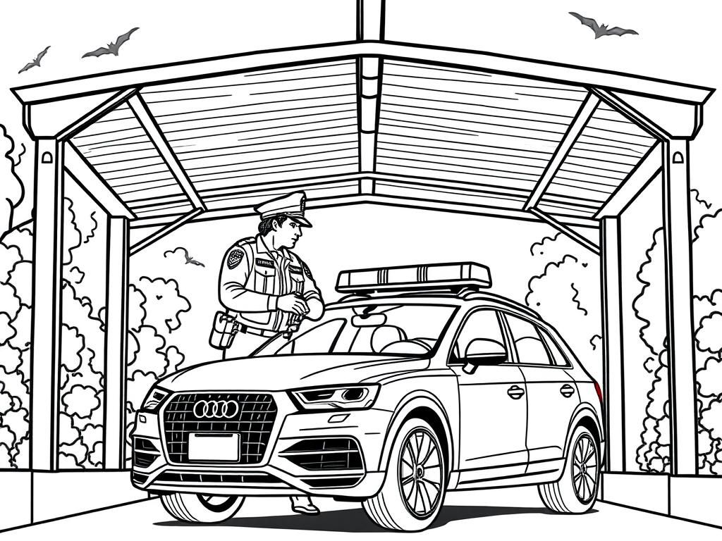 Police Officer with Audi SUV Coloring Page
