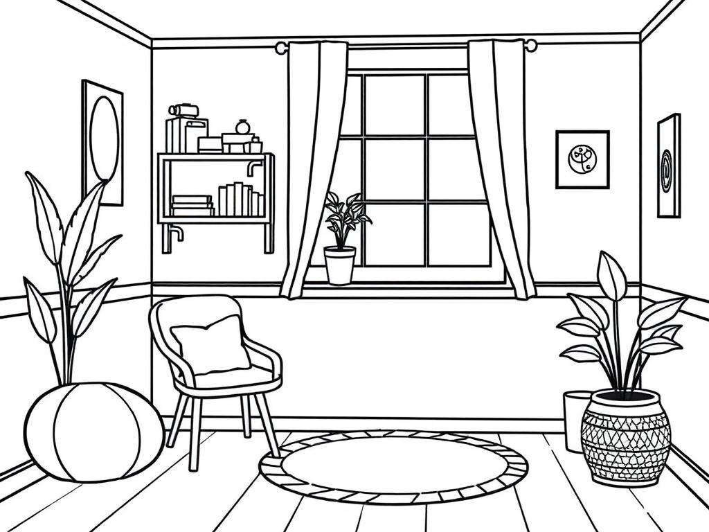 Cozy Room Coloring Page: Unwind and Create