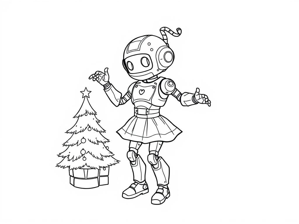 Preview of Female girl robot dancing around a Christmas tree