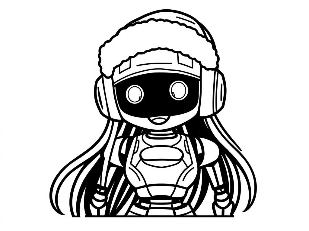 Preview of Female girl robot with Santa hat