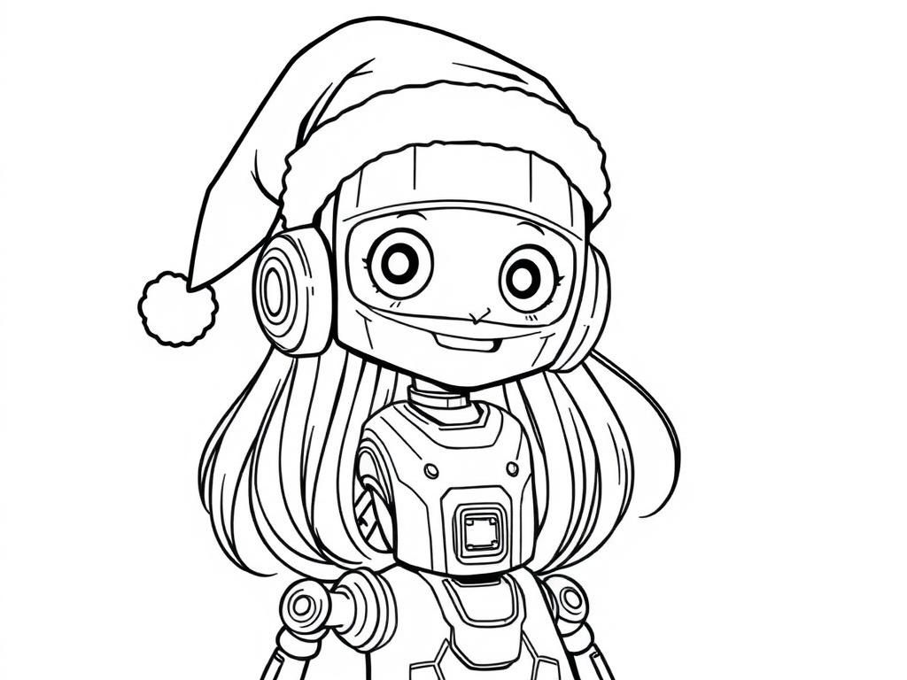 Female girl robot with Santa hat