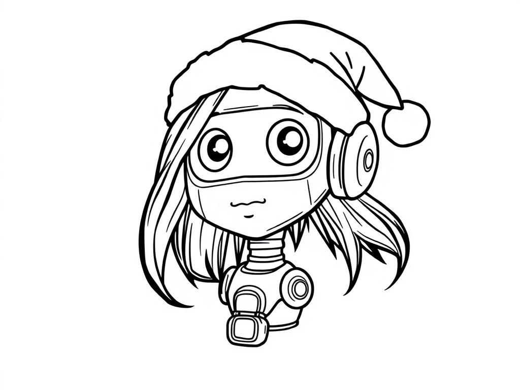 Female girl robot with Santa hat