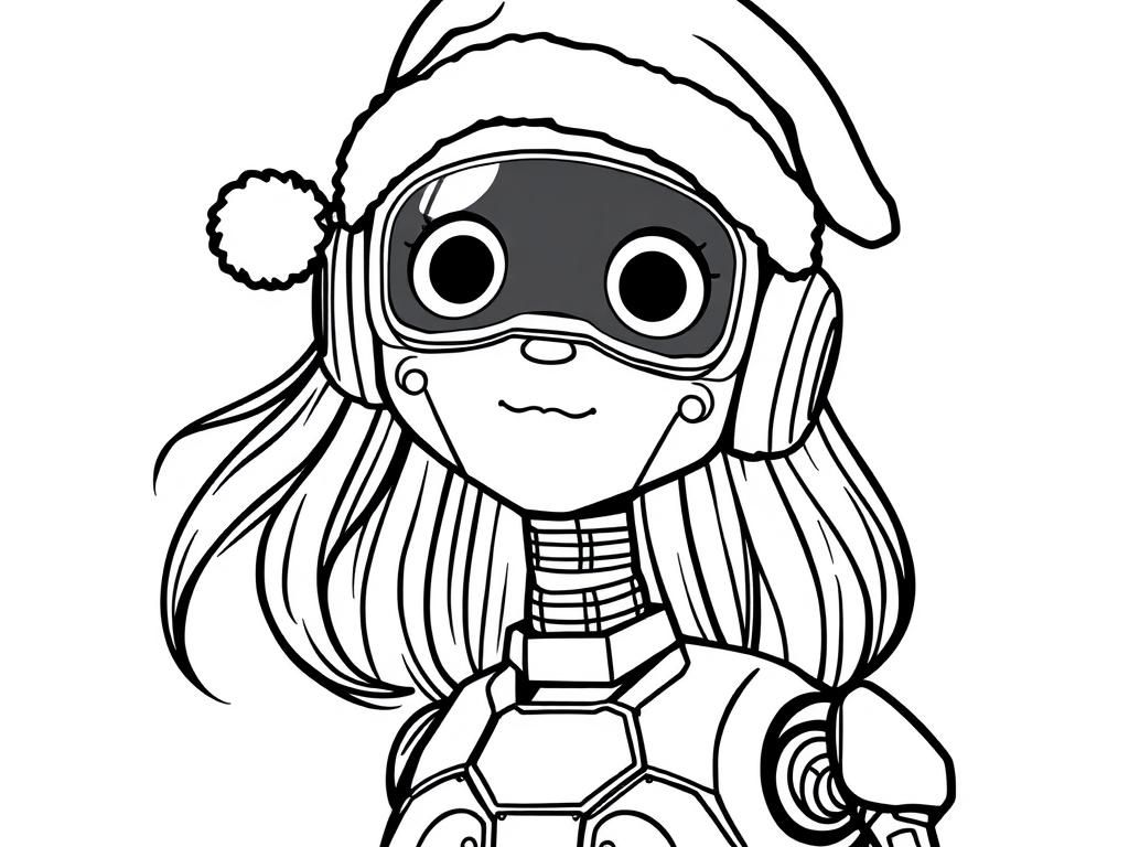 Female girl robot with Santa hat