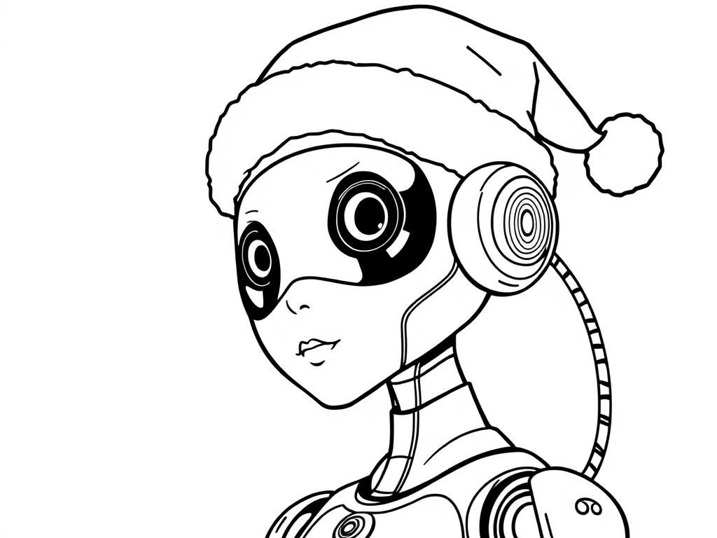 Female girl robot with Santa hat