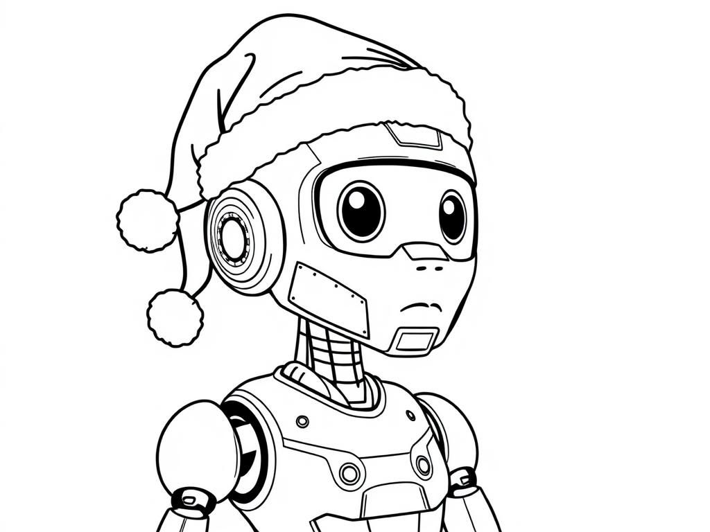 Female girl robot with Santa hat