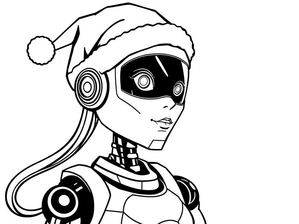 Female girl robot with Santa hat