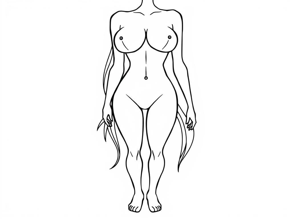 Female torso and legs with breasts and long hair