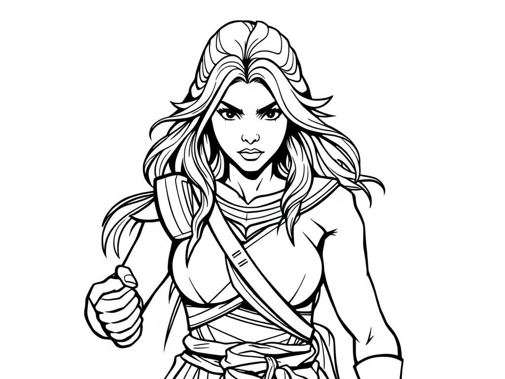 Fantasy Warrior Woman Coloring Page