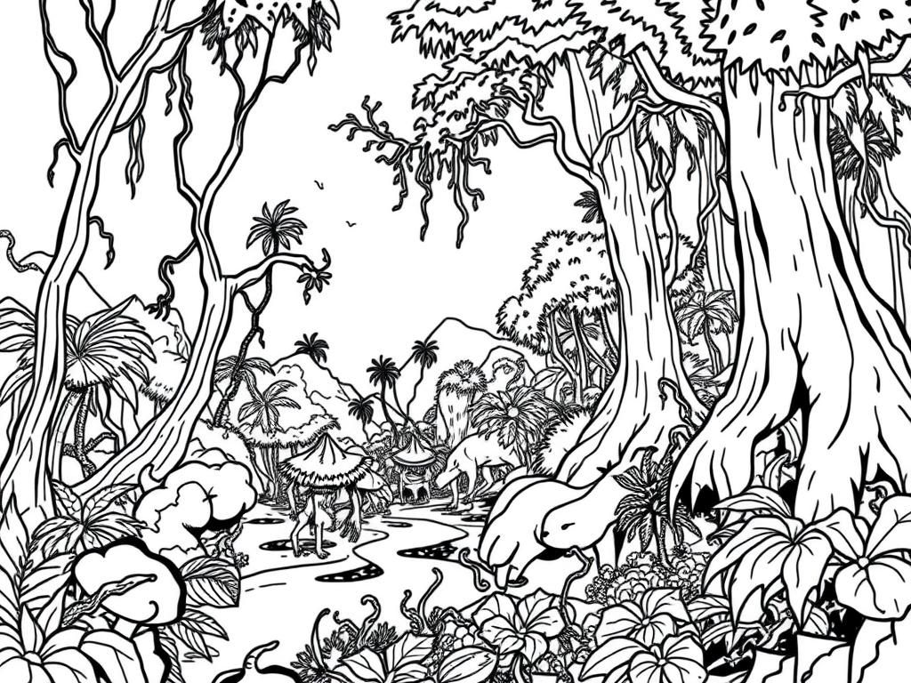 Dinosaur Jungle Coloring Page