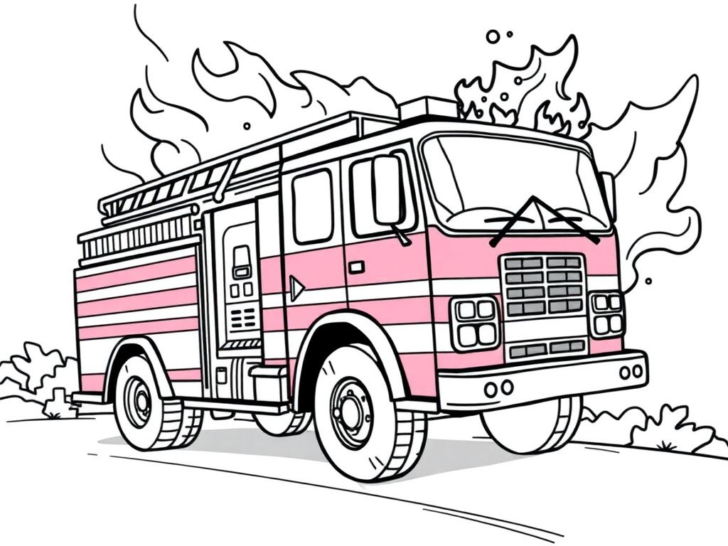 Cute Rabbit Fire Truck Coloring Page - Free Printable Coloring Page