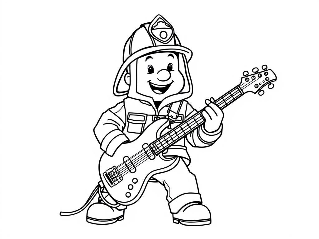 Fireman Playing Guitar Coloring Page