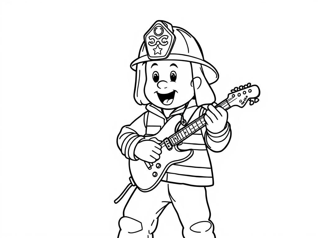 Fireman Sam playing an electric guitar