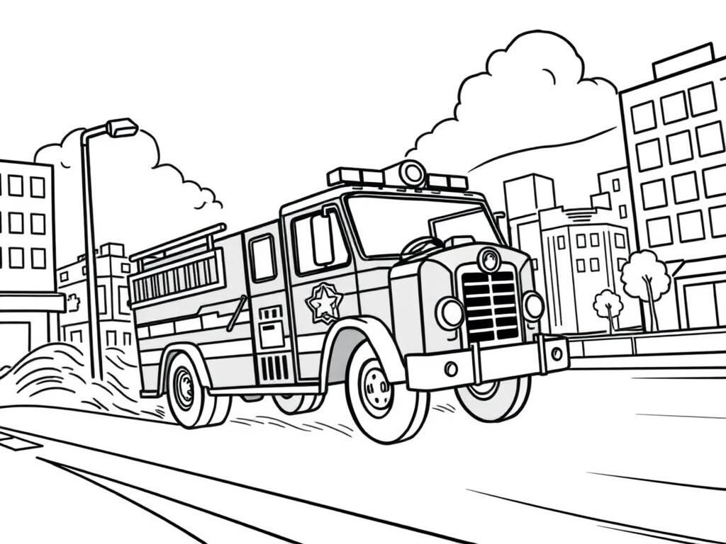 Preview of firetruck going fast with marshall from paw patrol driving through a city