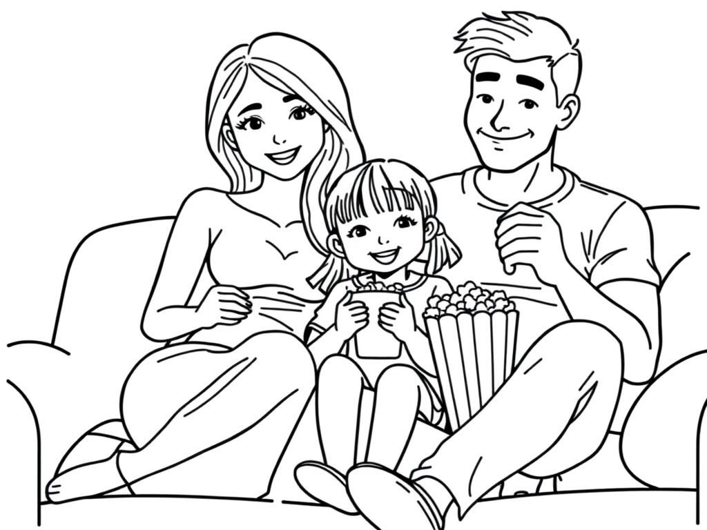 Family Movie Night Coloring Page