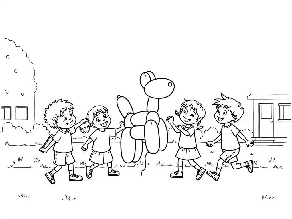 Preview of Five children play in a schoolyard with a balloon dog