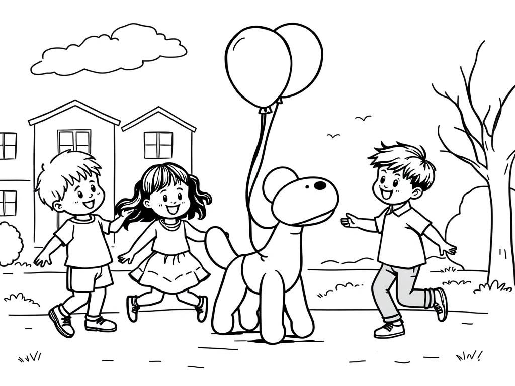 Preview of Five children playing on a schoolyard with a balloon hound