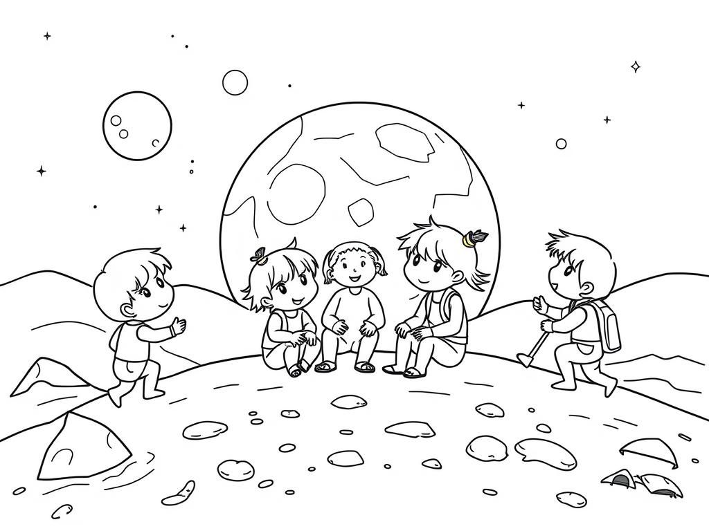 Preview of Five children playing on Mars