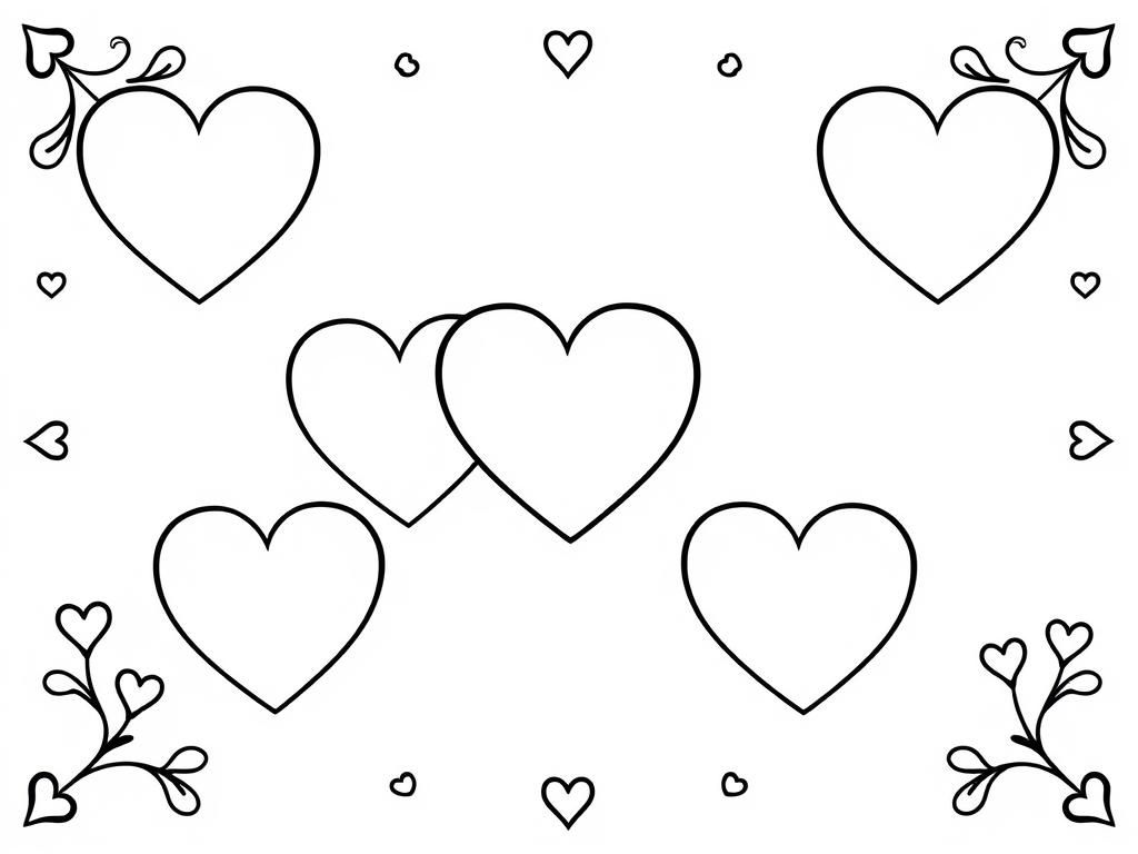 Hearts Coloring Page with Floral Designs