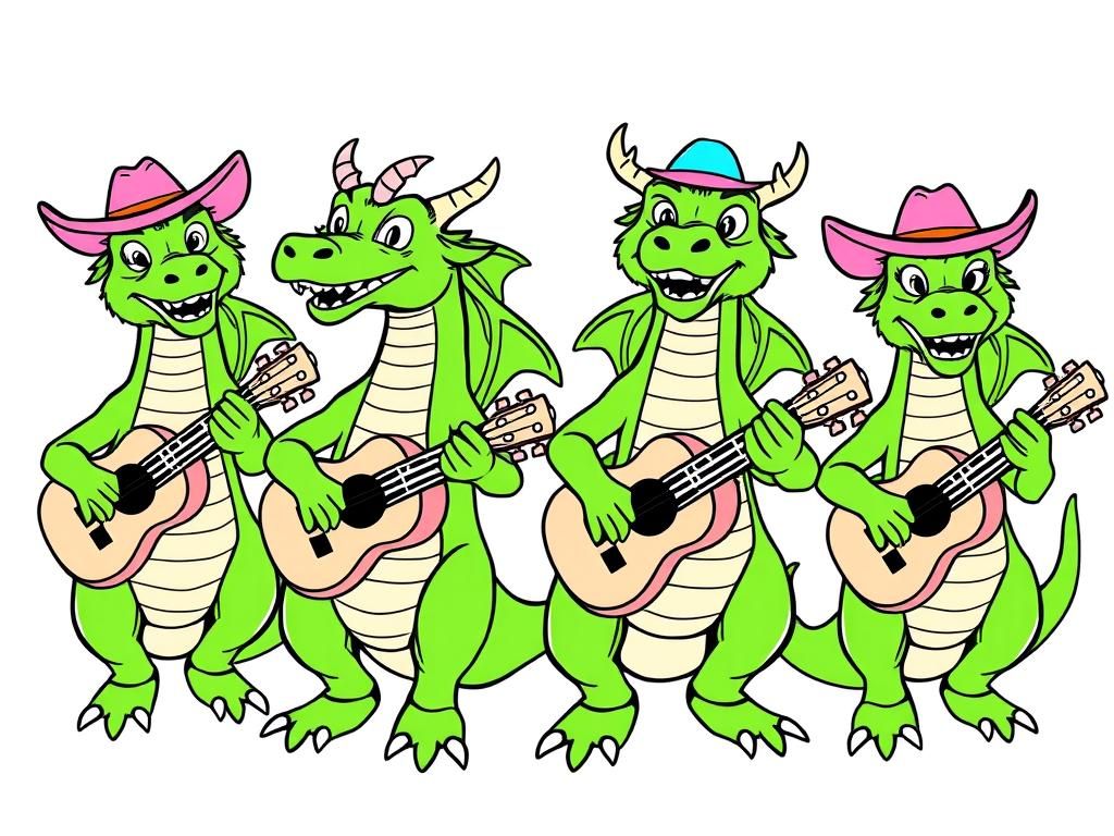Dragons Playing Guitars Coloring Page
