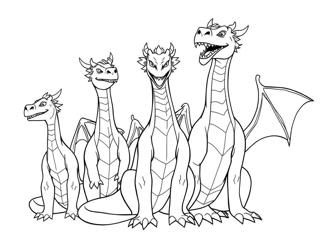 Preview of five grown up tall dragons