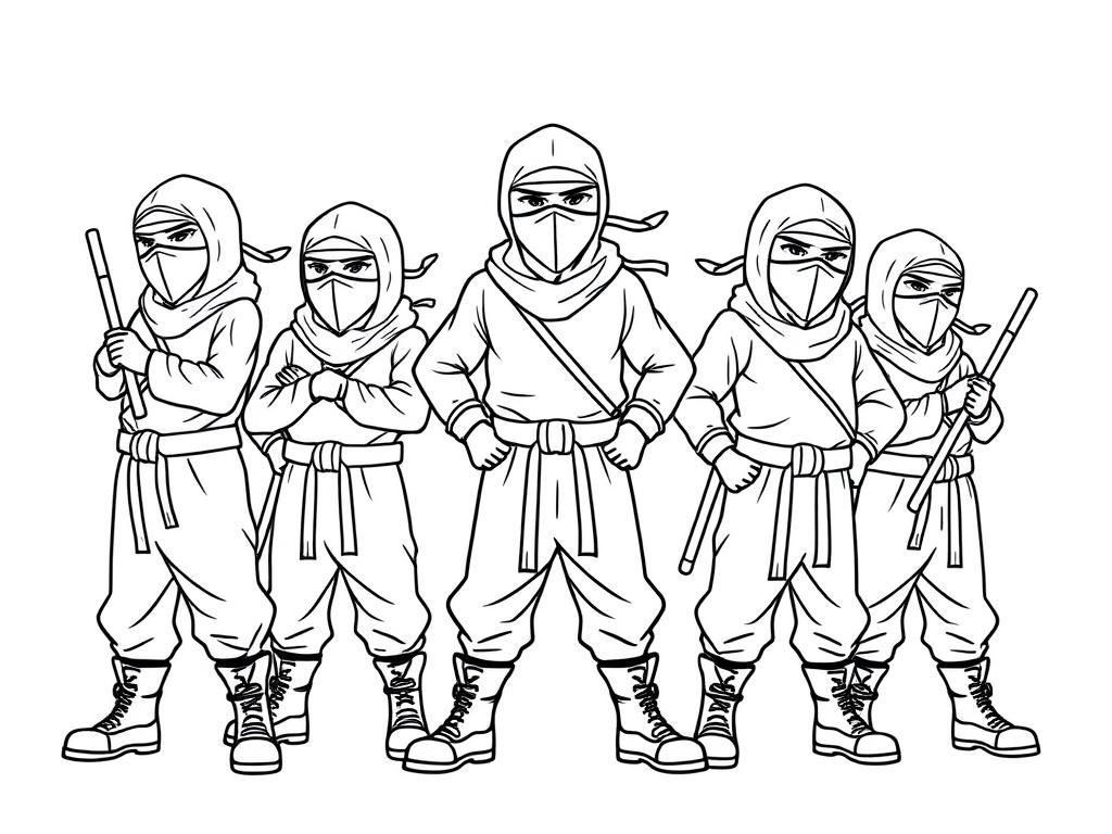 five grown up tall ninjas with boots