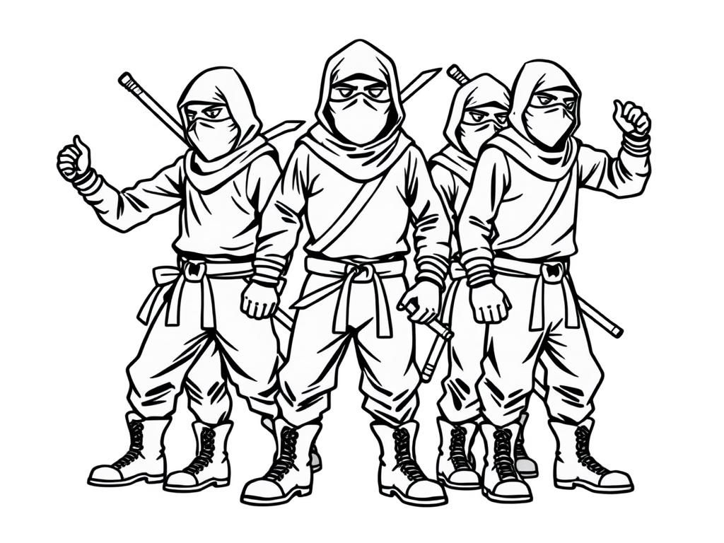 five grown up tall ninjas with boots