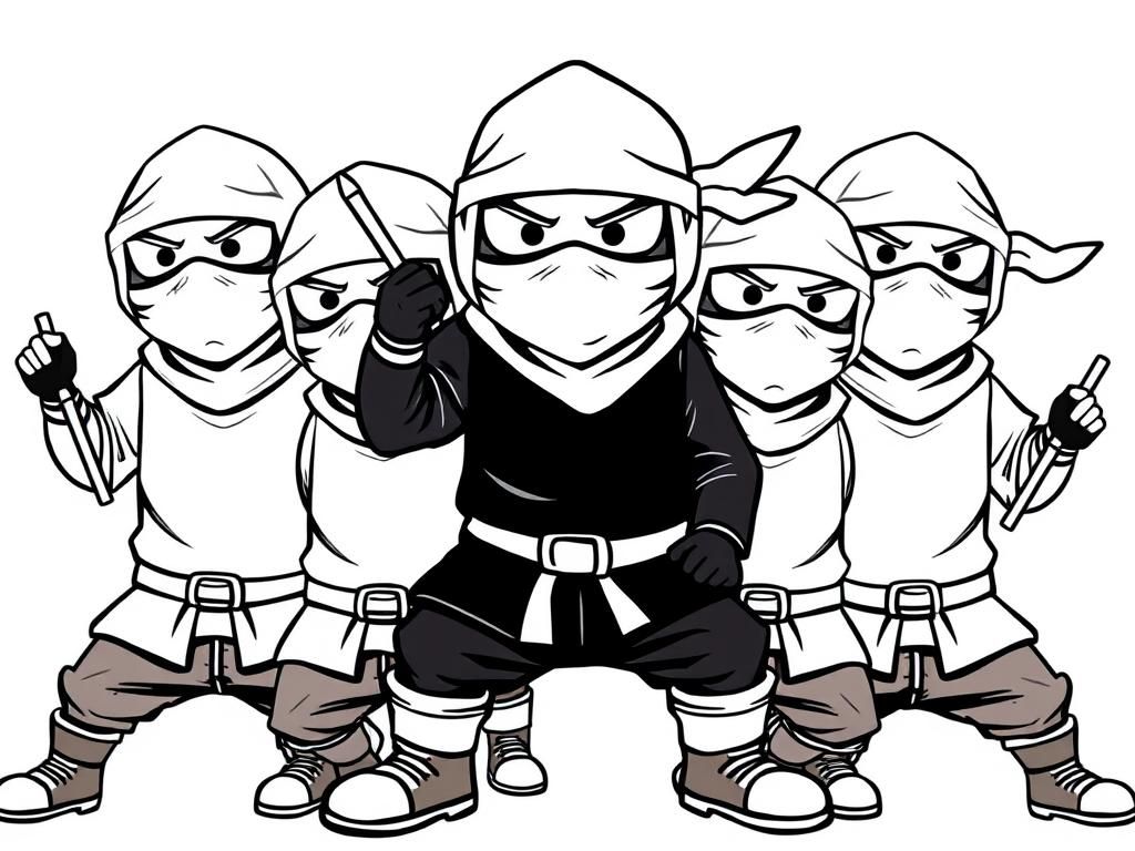 five grownup ninjas with boots